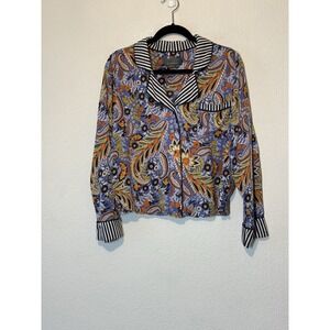 by Anthropologie Womens Paisley Stripe Pajama‎ Top Size S Lounge Comfort